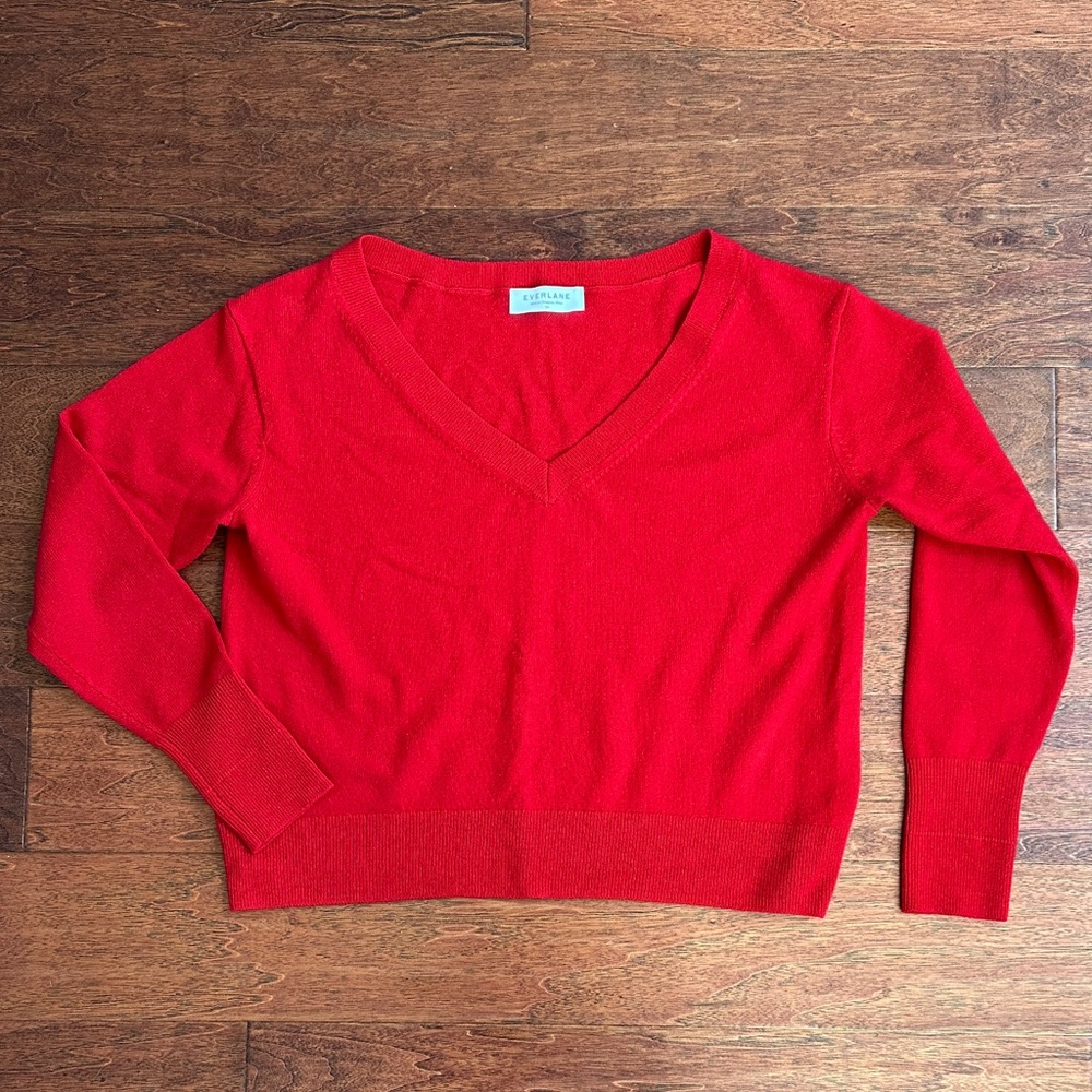 Everlane Cashmere Bright Red V-Neck Sweater
